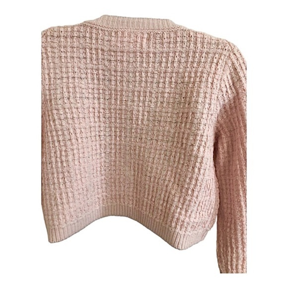 Jessica Simpson pink textured knit pearl button crop cardigan sweater jacket - Picture 8 of 15